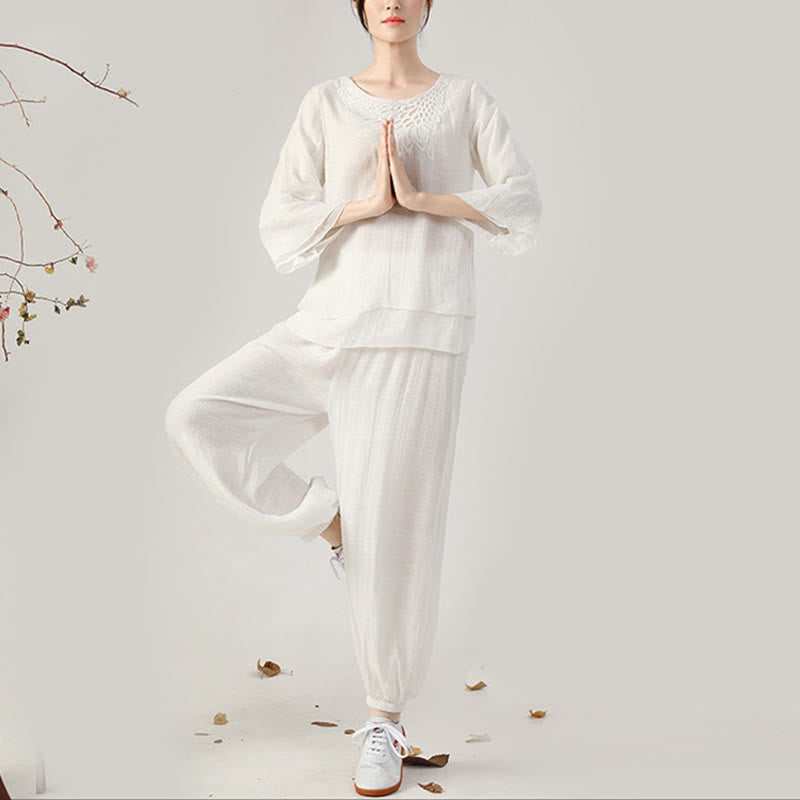 Buddha Stones 2 pezzi manica lunga rana-bottone meditazione preghiera zen pratica Tai Chi uniforme abbigliamento donna set