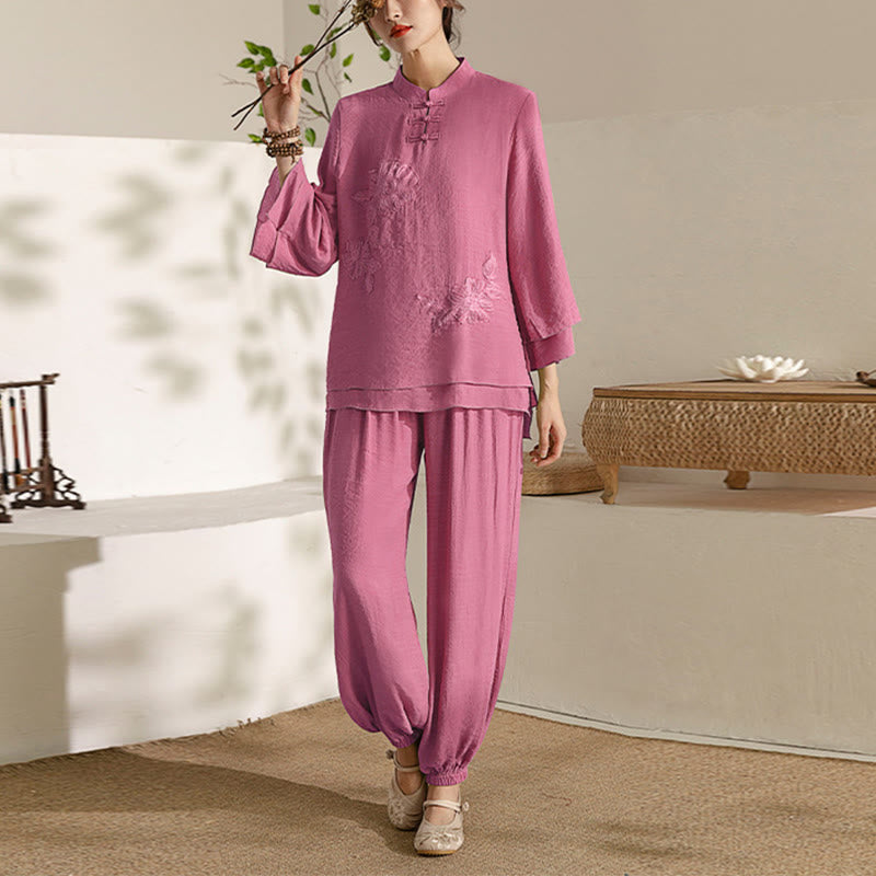 Buddha Stones 2 pezzi manica lunga rana-bottone meditazione preghiera zen pratica Tai Chi uniforme abbigliamento donna set