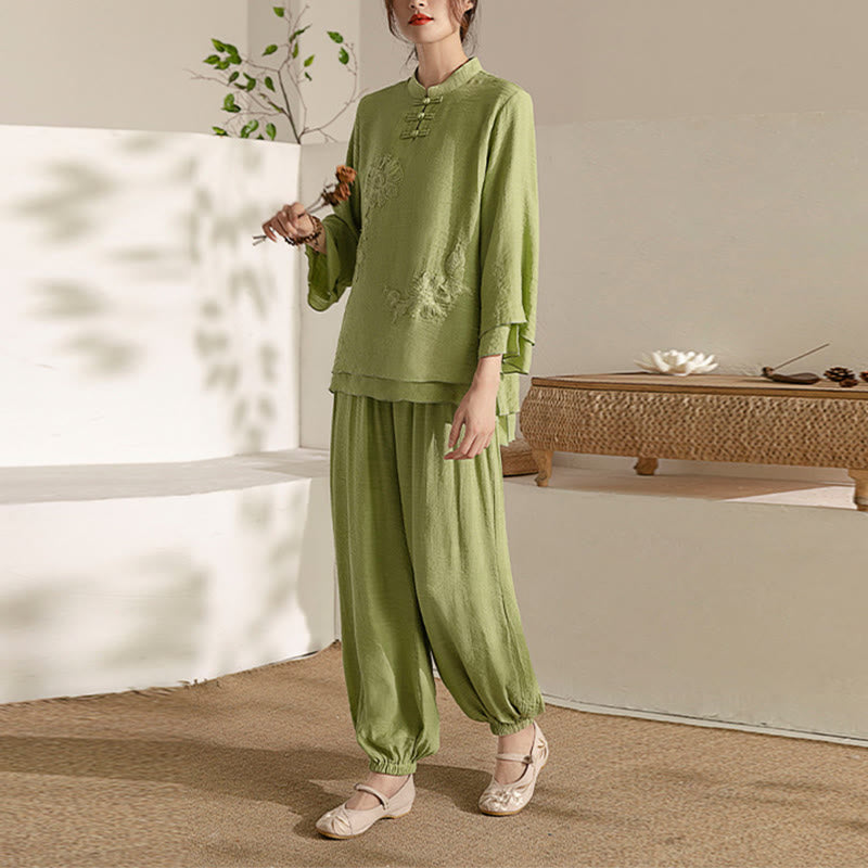 Buddha Stones 2 pezzi manica lunga rana-bottone meditazione preghiera zen pratica Tai Chi uniforme abbigliamento donna set