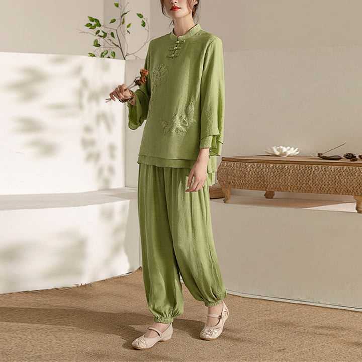 Buddha Stones 2 pezzi manica lunga rana-bottone meditazione preghiera zen pratica Tai Chi uniforme abbigliamento donna set