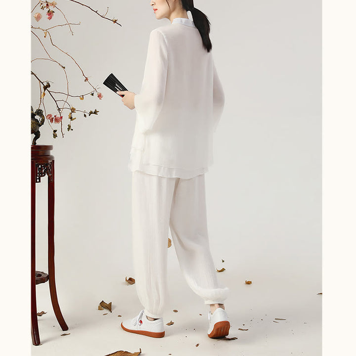 Buddha Stones 2 pezzi manica lunga rana-bottone meditazione preghiera zen pratica Tai Chi uniforme abbigliamento donna set