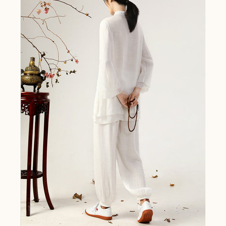Buddha Stones 2 pezzi manica lunga rana-bottone meditazione preghiera zen pratica Tai Chi uniforme abbigliamento donna set