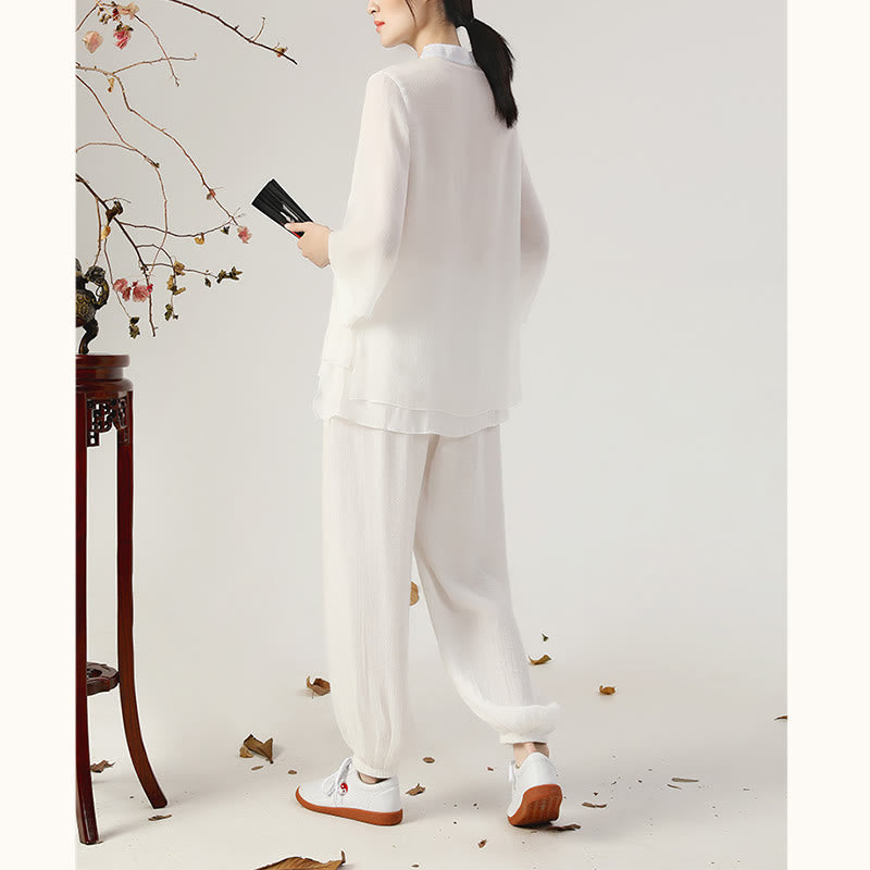 Buddha Stones 2 pezzi manica lunga rana-bottone meditazione preghiera zen pratica Tai Chi uniforme abbigliamento donna set - image 7