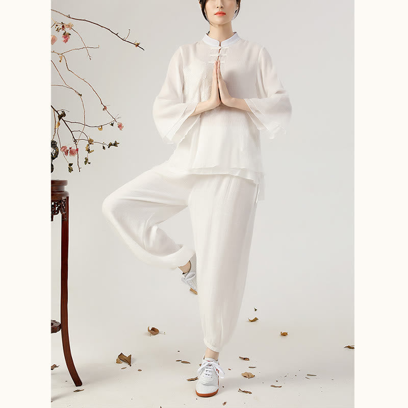 Buddha Stones 2 pezzi manica lunga rana-bottone meditazione preghiera zen pratica Tai Chi uniforme abbigliamento donna set