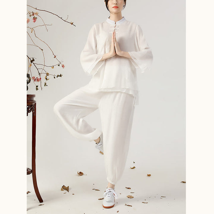Buddha Stones 2 pezzi manica lunga rana-bottone meditazione preghiera zen pratica Tai Chi uniforme abbigliamento donna set