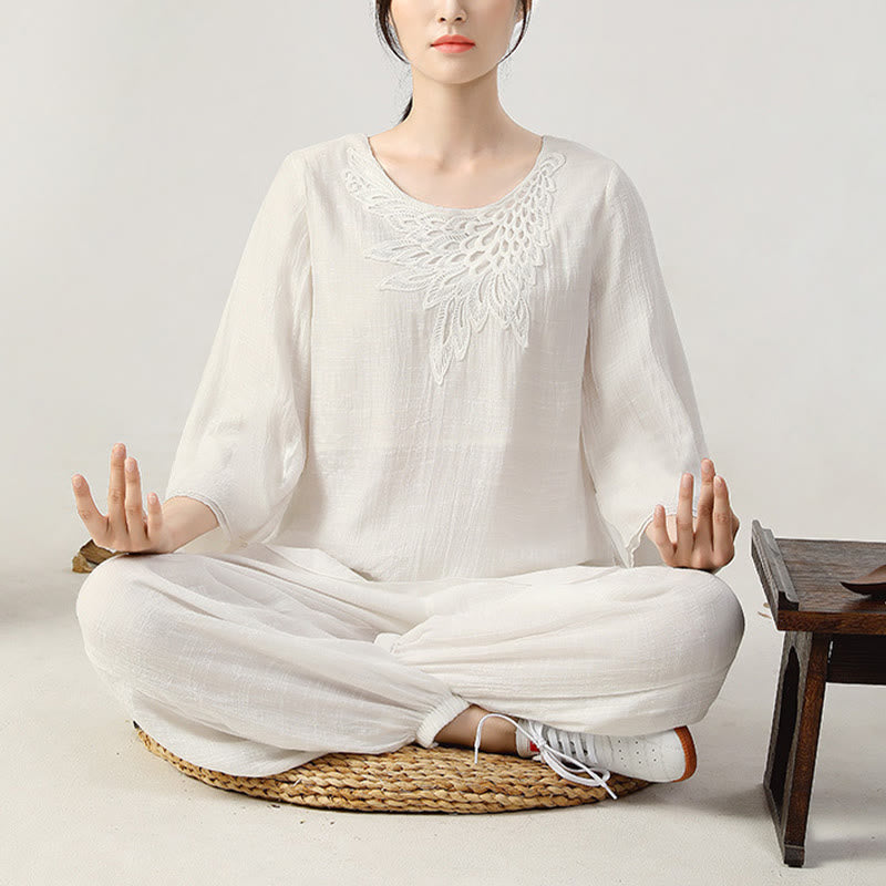 Buddha Stones 2 pezzi manica lunga rana-bottone meditazione preghiera zen pratica Tai Chi uniforme abbigliamento donna set