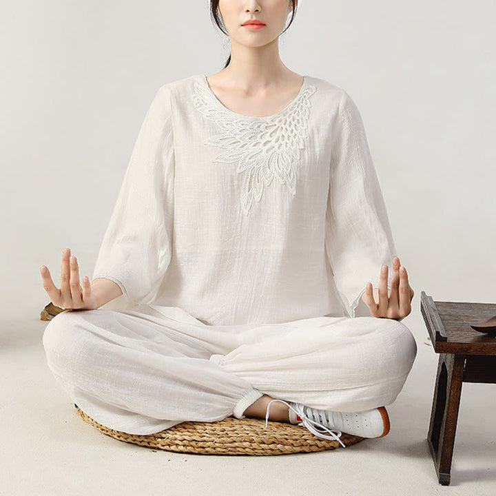 Buddha Stones 2 pezzi manica lunga rana-bottone meditazione preghiera zen pratica Tai Chi uniforme abbigliamento donna set