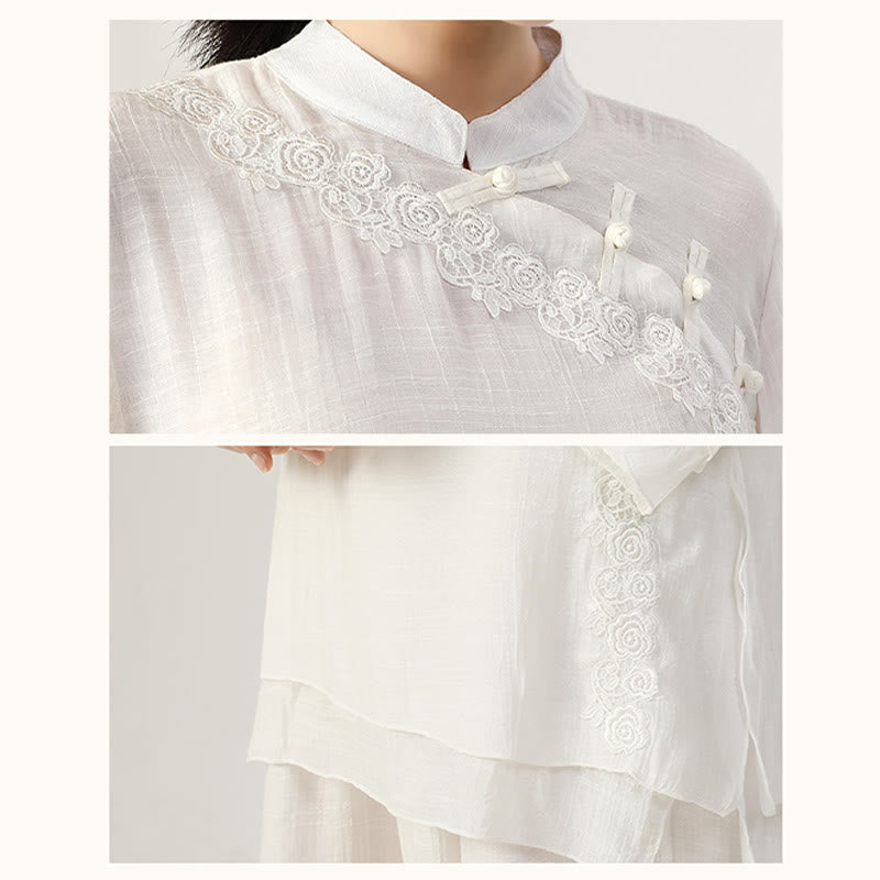 Buddha Stones 2 pezzi manica lunga rana-bottone meditazione preghiera zen pratica Tai Chi uniforme abbigliamento donna set - image 4