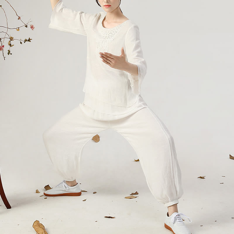 Buddha Stones 2 pezzi manica lunga rana-bottone meditazione preghiera zen pratica Tai Chi uniforme abbigliamento donna set - image 15