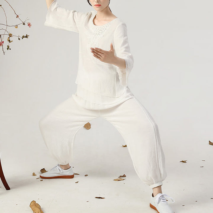 Buddha Stones 2 pezzi manica lunga rana-bottone meditazione preghiera zen pratica Tai Chi uniforme abbigliamento donna set - image 15