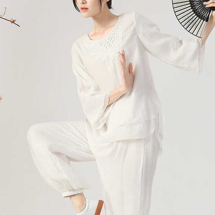 Buddha Stones 2 pezzi manica lunga rana-bottone meditazione preghiera zen pratica Tai Chi uniforme abbigliamento donna set - image 16