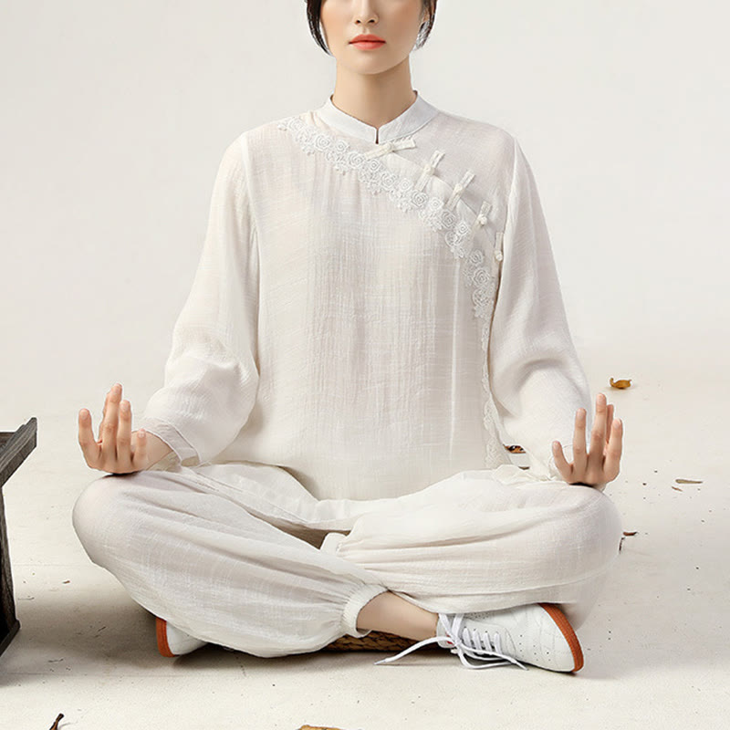 Buddha Stones 2 pezzi manica lunga rana-bottone meditazione preghiera zen pratica Tai Chi uniforme abbigliamento donna set