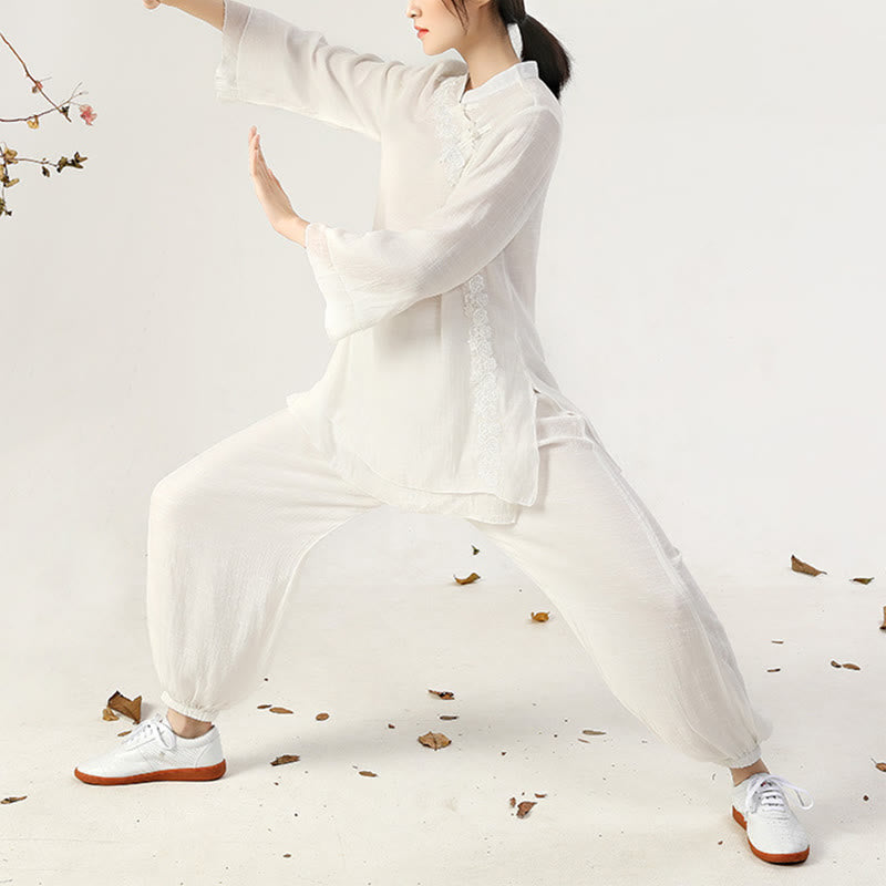 Buddha Stones 2 pezzi manica lunga rana-bottone meditazione preghiera zen pratica Tai Chi uniforme abbigliamento donna set - image 2