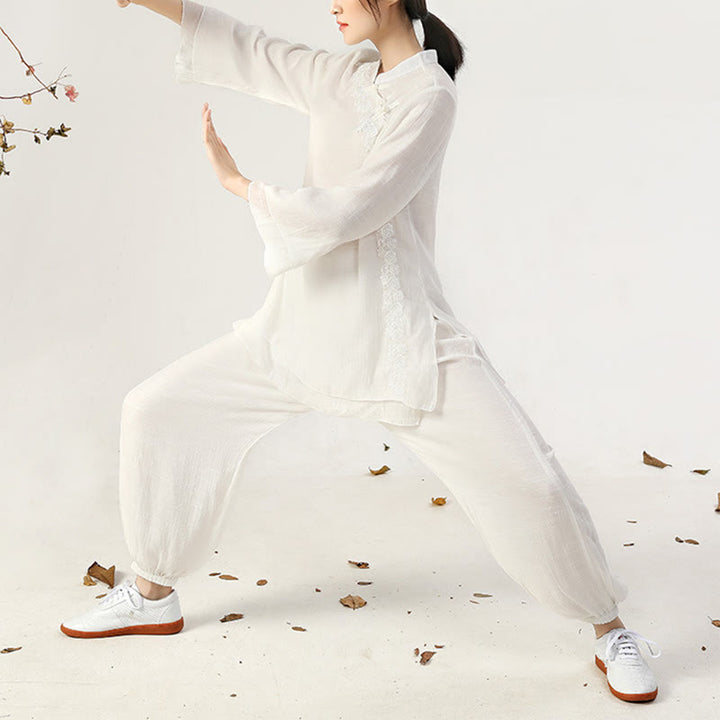 Buddha Stones 2 pezzi manica lunga rana-bottone meditazione preghiera zen pratica Tai Chi uniforme abbigliamento donna set - image 2