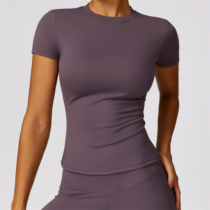 Buddha Stones Donna Manica Corta T-Shirt Top Vita Alta Leggings Pantaloni Per Sport Yoga - Marrone rosato - Superiore - US8-10, UK/AU12-14, EU40-42 (XL)  - image 42