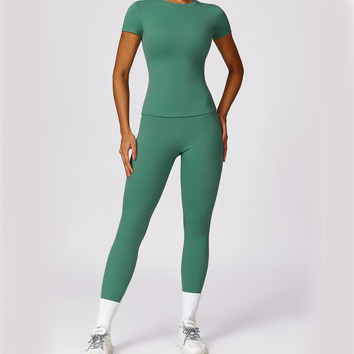 Buddha Stones Donna Manica Corta T-Shirt Top Vita Alta Leggings Pantaloni Per Sport Yoga - image 33
