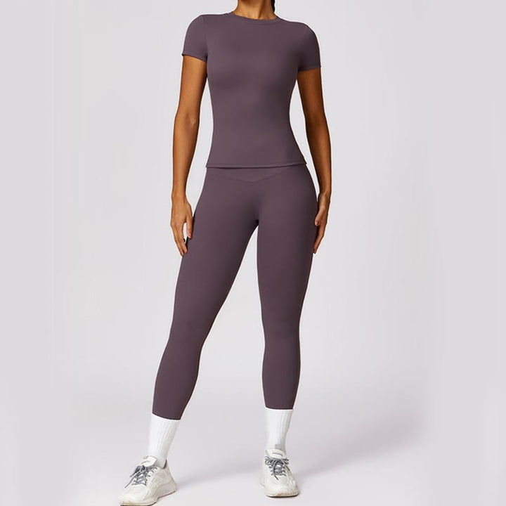 Buddha Stones Donna Manica Corta T-Shirt Top Vita Alta Leggings Pantaloni Per Sport Yoga - image 47