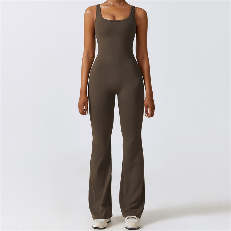 Buddha Stones Donna Tuta Senza Maniche Pantaloni Svasati Sport Fitness Yoga Bodysuit - Marrone - US8-10, UK/AU12-14, EU40-42 (XL)  - image 12