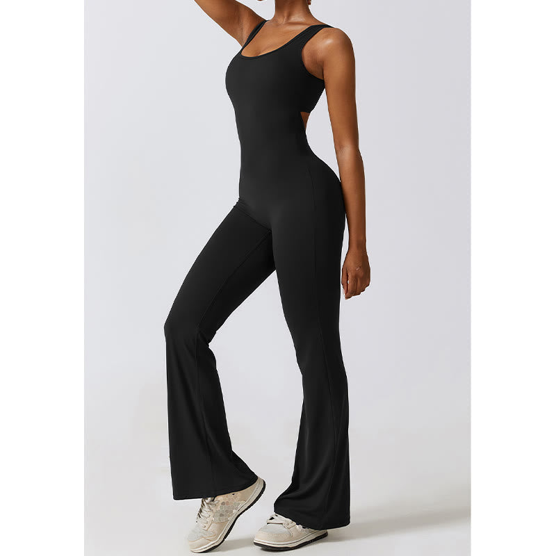 Buddha Stones Donna Tuta Senza Maniche Pantaloni Svasati Sport Fitness Yoga Bodysuit - image 2