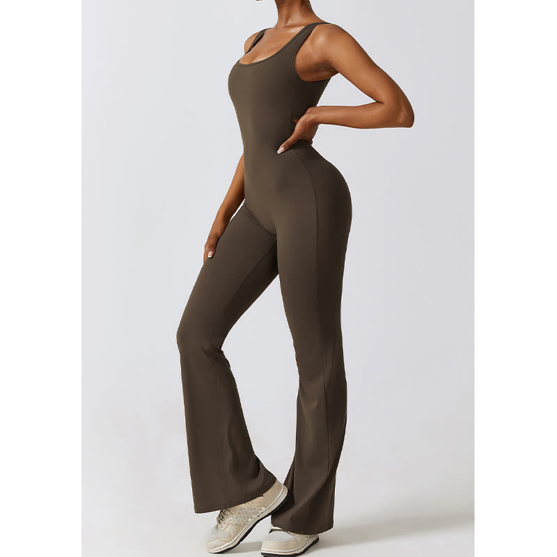 Buddha Stones Donna Tuta Senza Maniche Pantaloni Svasati Sport Fitness Yoga Bodysuit - image 17