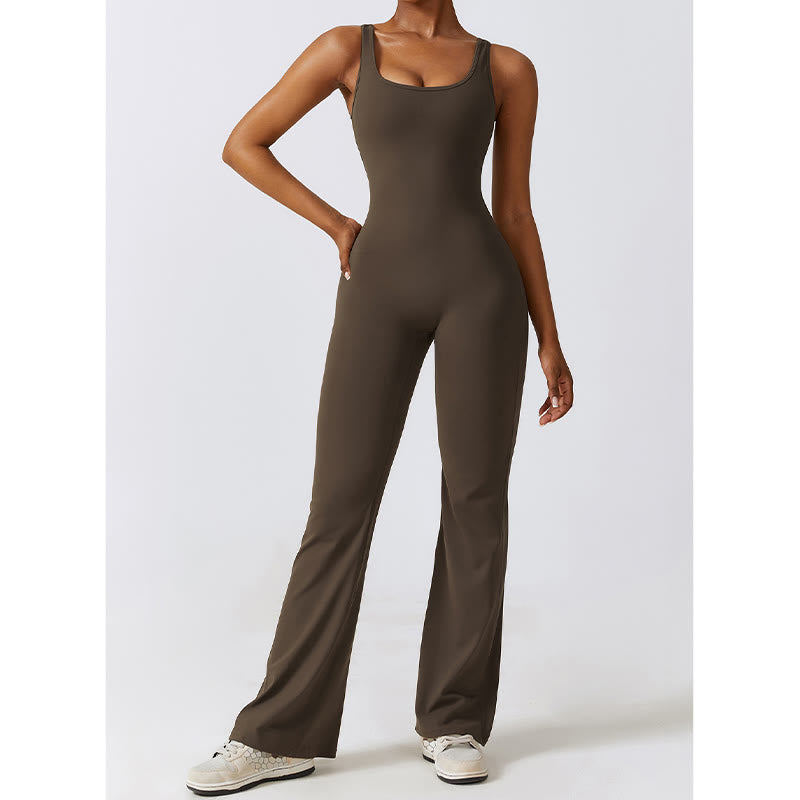 Buddha Stones Donna Tuta Senza Maniche Pantaloni Svasati Sport Fitness Yoga Bodysuit - image 14