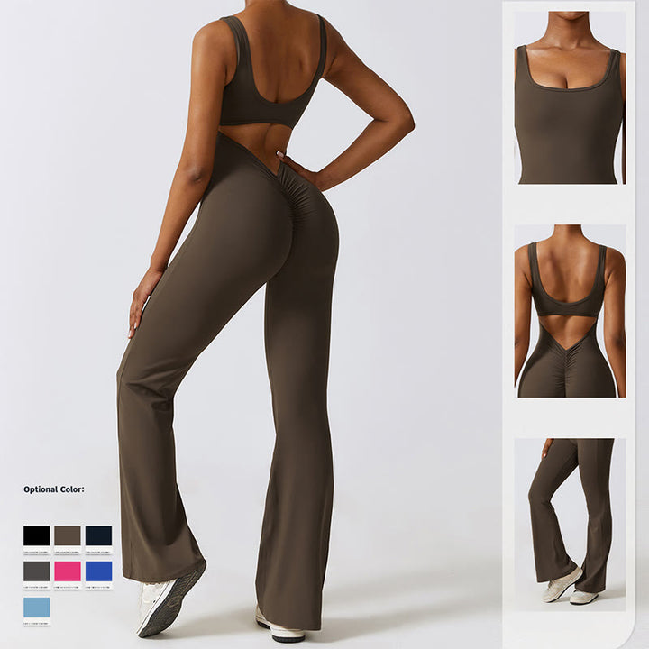 Buddha Stones Donna Tuta Senza Maniche Pantaloni Svasati Sport Fitness Yoga Bodysuit - image 20