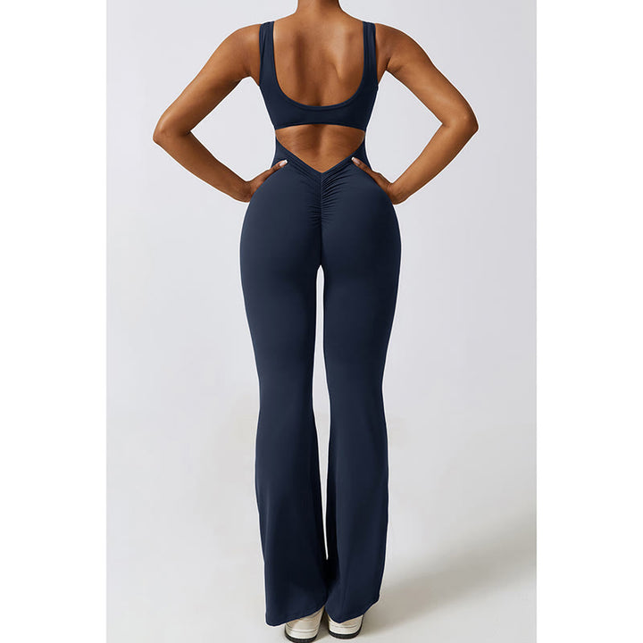 Buddha Stones Donna Tuta Senza Maniche Pantaloni Svasati Sport Fitness Yoga Bodysuit - image 25