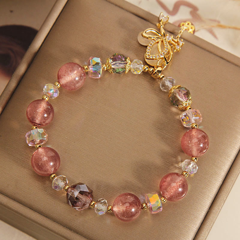 Braccialetto con ciondolo a farfalla positivo con guarigione naturale al quarzo fragola Buddha Stones