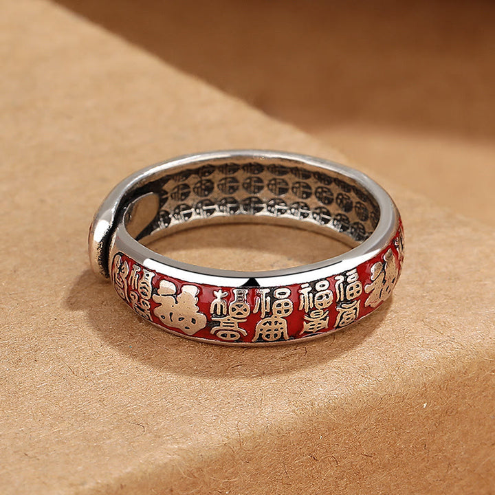 Anello regolabile in rame con design del personaggio Buddha Stones Fu Fortune Luck