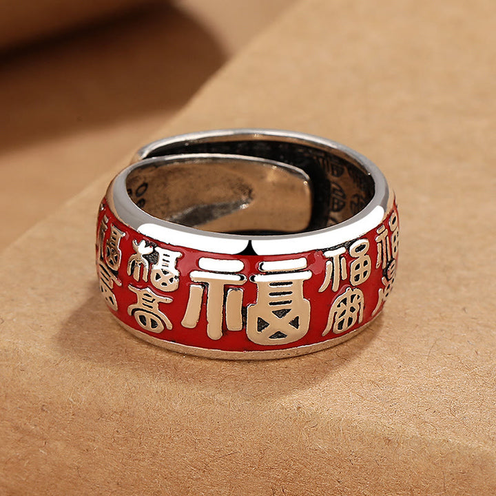 Anello regolabile in rame con design del personaggio Buddha Stones Fu Fortune Luck