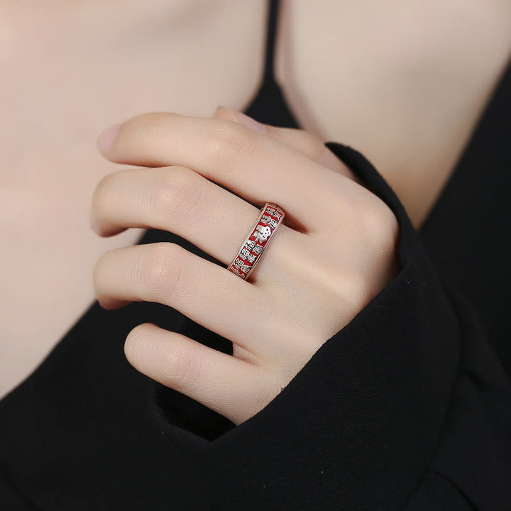 Anello regolabile in rame con design del personaggio Buddha Stones Fu Fortune Luck