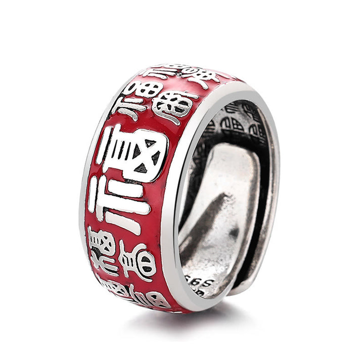 Anello regolabile in rame con design del personaggio Buddha Stones Fu Fortune Luck