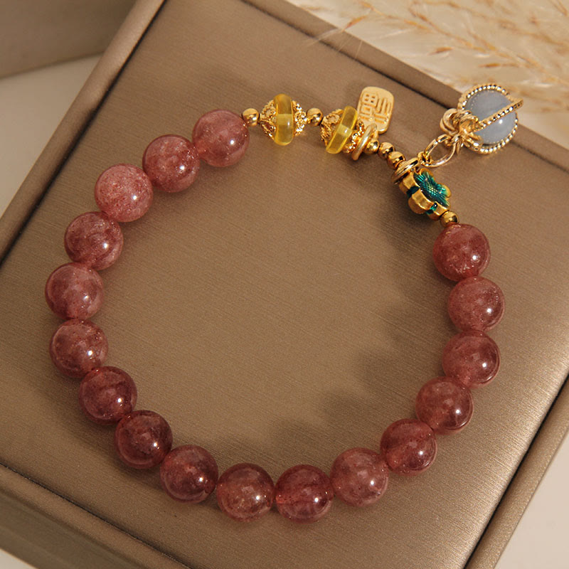 Buddha Stones Naturale Quarzo Fragola Cristallo Acquamarina Fortune Brand Bracciale Amore