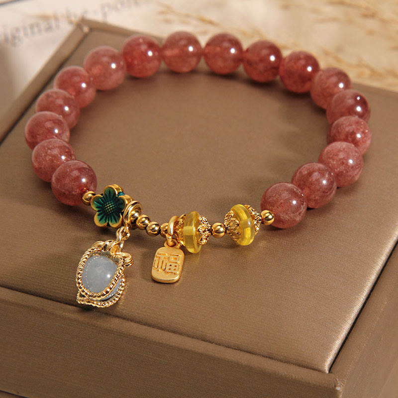 Buddha Stones Naturale Quarzo Fragola Cristallo Acquamarina Fortune Brand Bracciale Amore