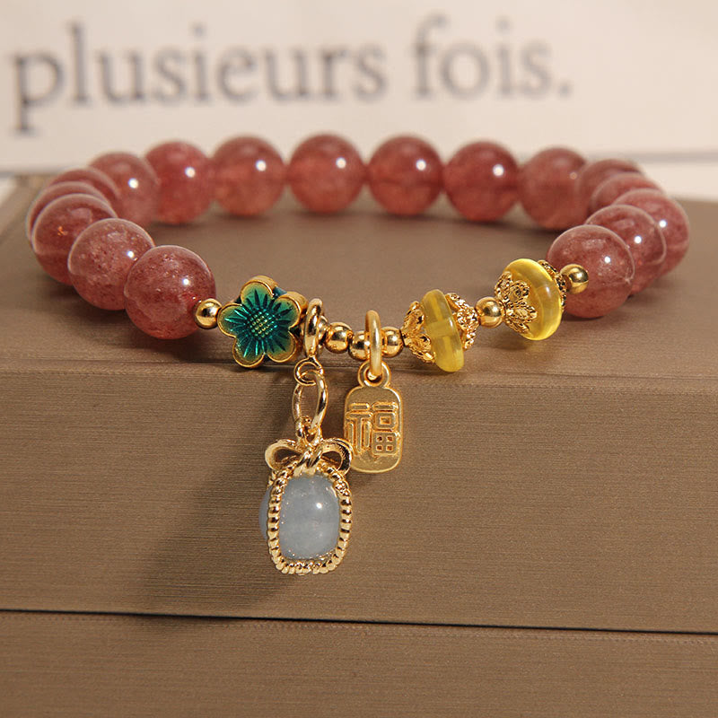 Buddha Stones Naturale Quarzo Fragola Cristallo Acquamarina Fortune Brand Bracciale Amore