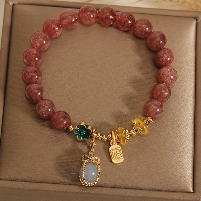 Buddha Stones Naturale Quarzo Fragola Cristallo Acquamarina Fortune Brand Bracciale Amore