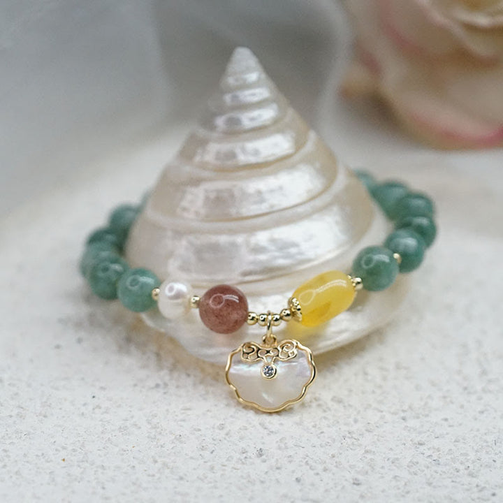 Braccialetto della fortuna con lucchetto Ruyi , Buddha Stones, giada e conchiglia