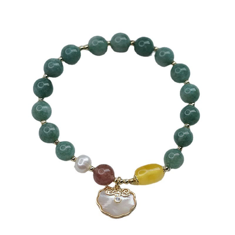 Braccialetto della fortuna con lucchetto Ruyi , Buddha Stones, giada e conchiglia