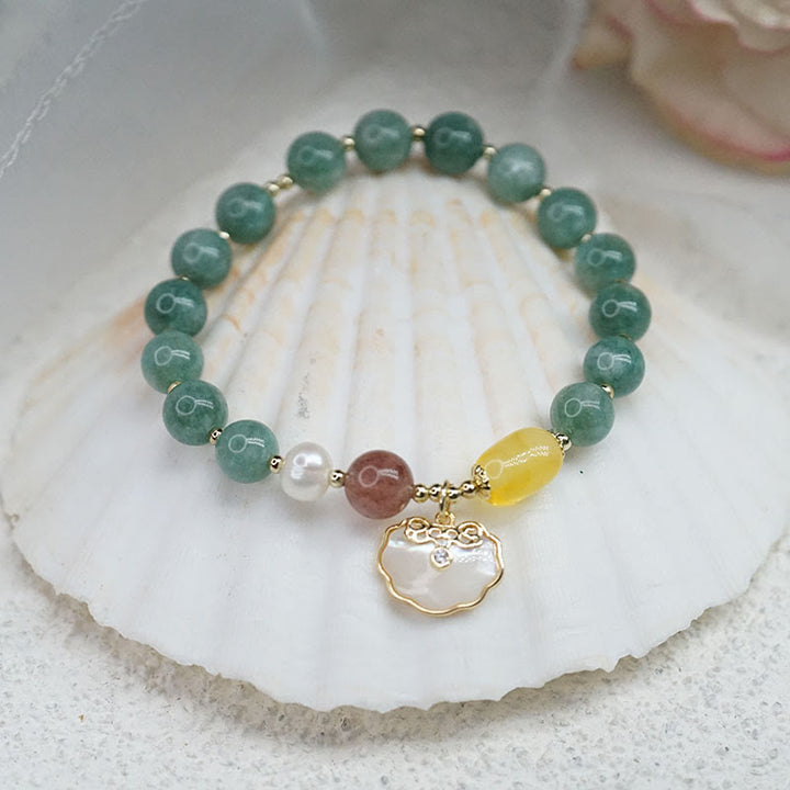 Braccialetto della fortuna con lucchetto Ruyi , Buddha Stones, giada e conchiglia