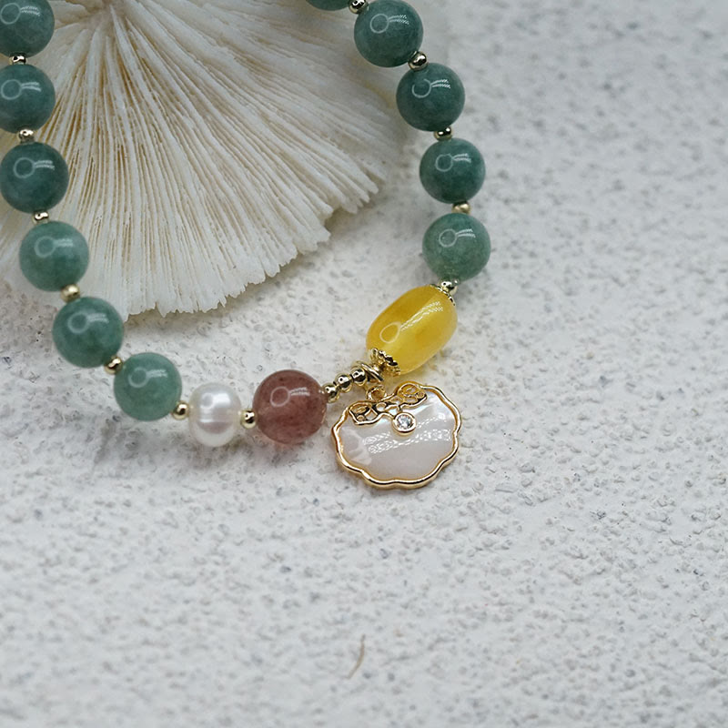Braccialetto della fortuna con lucchetto Ruyi , Buddha Stones, giada e conchiglia
