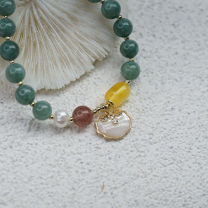 Braccialetto della fortuna con lucchetto Ruyi , Buddha Stones, giada e conchiglia