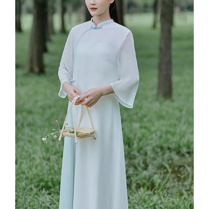 Buddha Stones Abito midi in chiffon con maniche a tre quarti e pantaloni a gamba larga, abbigliamento per la pratica della meditazione Zen
