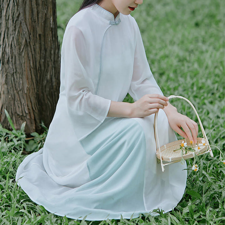 Buddha Stones Abito midi in chiffon con maniche a tre quarti e pantaloni a gamba larga, abbigliamento per la pratica della meditazione Zen