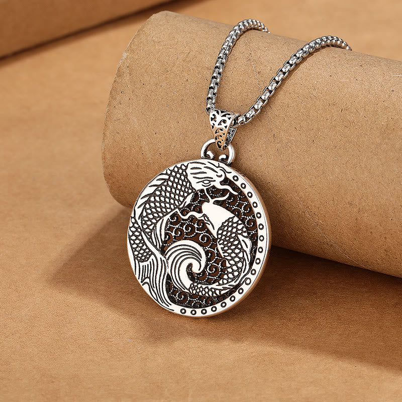 Collana di guarigione con pesce koi in rame tibetano e Buddha Stones