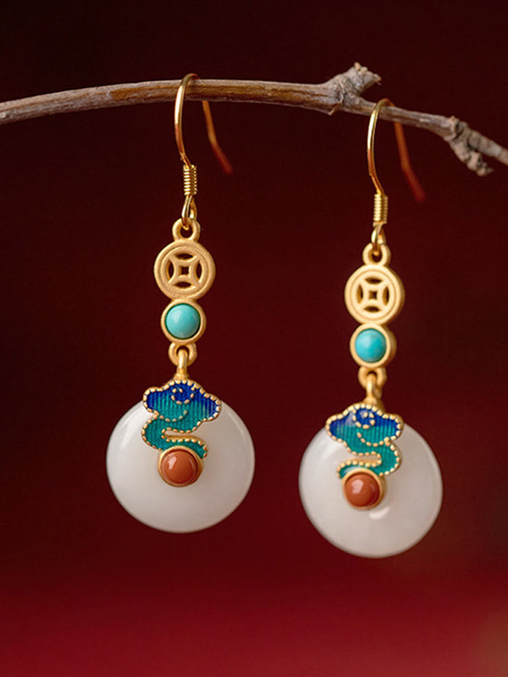 Buddha Stones Giada Monete di rame Nuvole di buon auspicio Prosperità Collana Ciondolo Bracciale Anello Orecchini