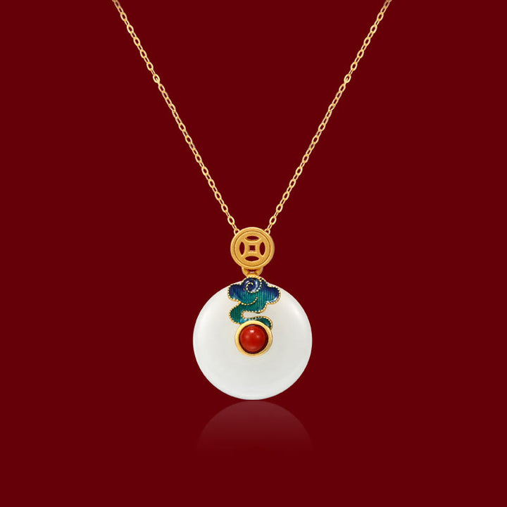 Buddha Stones Giada Monete di rame Nuvole di buon auspicio Prosperità Collana Ciondolo Bracciale Anello Orecchini