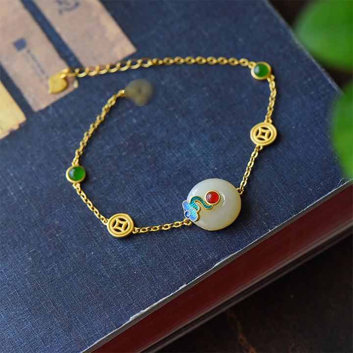 Buddha Stones Giada Monete di rame Nuvole di buon auspicio Prosperità Collana Ciondolo Bracciale Anello Orecchini