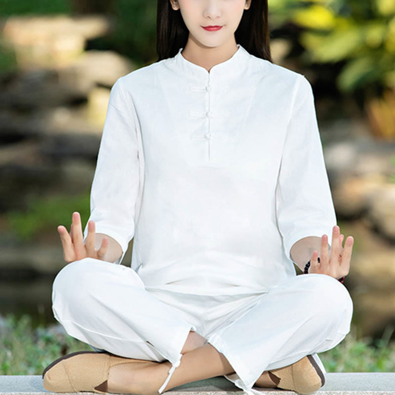 Buddha Stones 2 pezzi mezza manica camicia top pantaloni meditazione zen tai chi cotone lino abbigliamento donna set - image 13