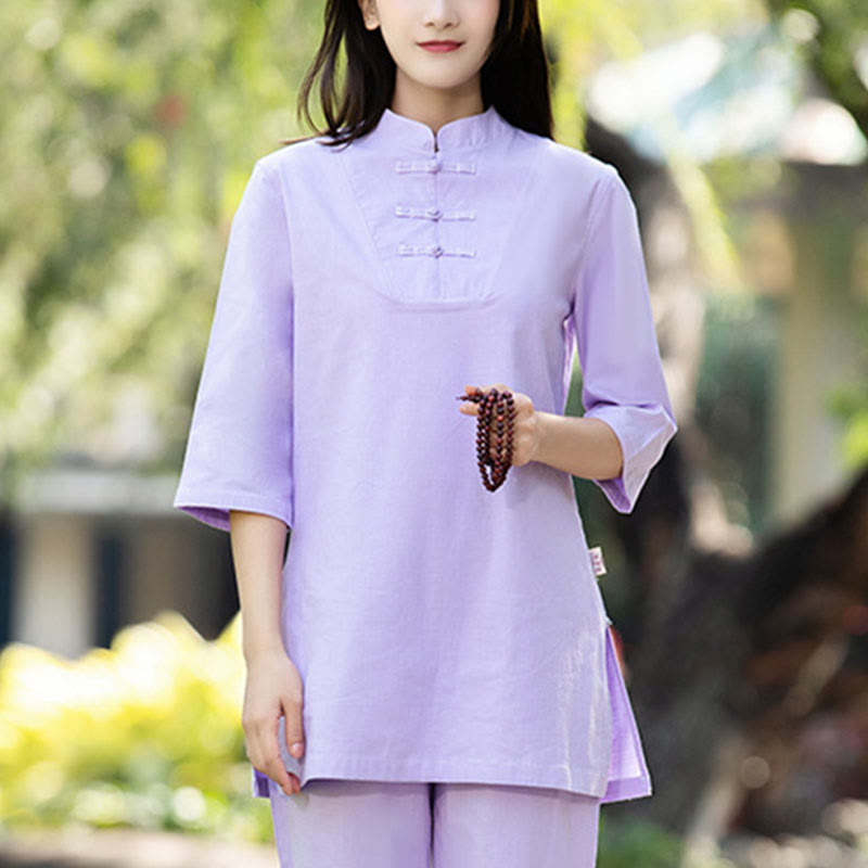 Buddha Stones 2 pezzi mezza manica camicia top pantaloni meditazione zen tai chi cotone lino abbigliamento donna set - image 10