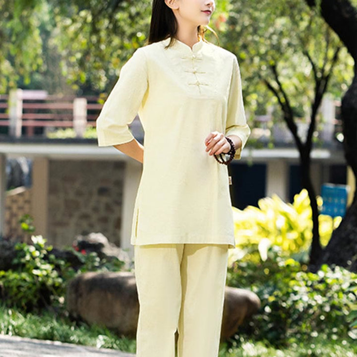 Buddha Stones 2 pezzi mezza manica camicia top pantaloni meditazione zen tai chi cotone lino abbigliamento donna set - image 20